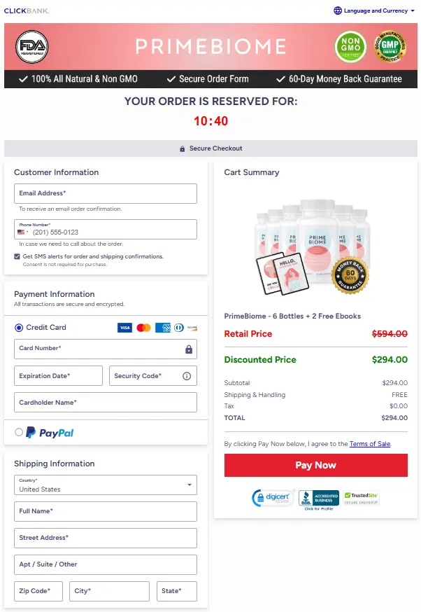 PrimeBiome Order page PrimeBiome Order page